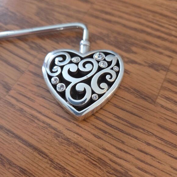 BRIGHTON "Contempo Heart" Silver And Crystal Handbag Table Hook EVERYDAY CHIC! - Picture 2 of 9